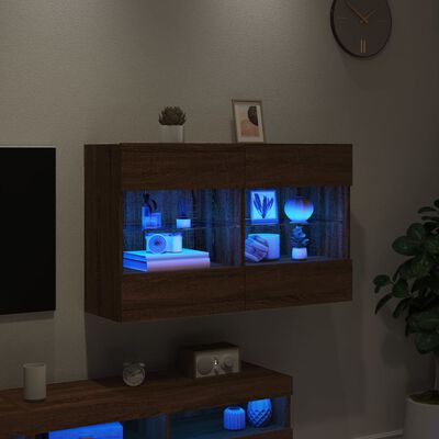 vidaXL Nástěnná TV skříňka s LED osvětlením hnědý dub 98,5x30x60,5 cm