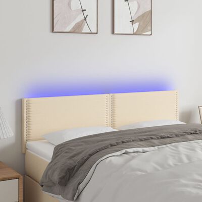 vidaXL Čelo postele s LED krémové 144x5x78/88 cm textil