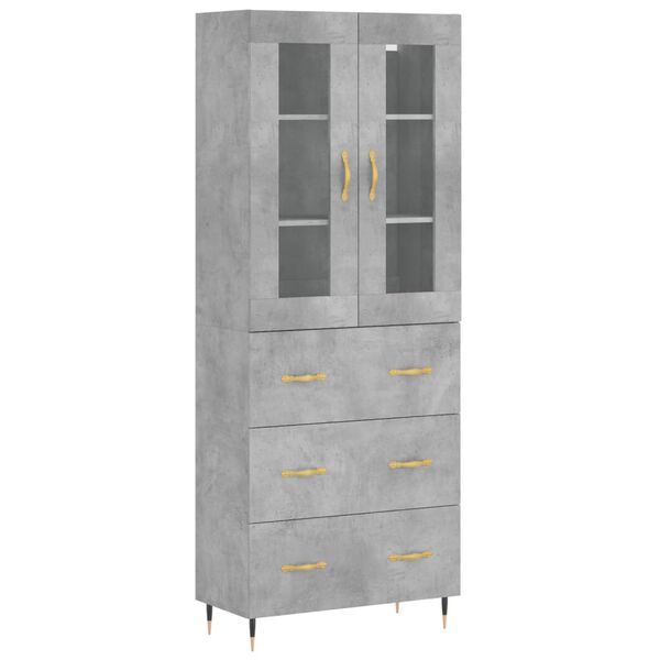 vidaXL Skř&iacute;ň highboard betonově &scaron;ed&aacute; 69,5x34x180 cm kompozitn&iacute; dřevo
