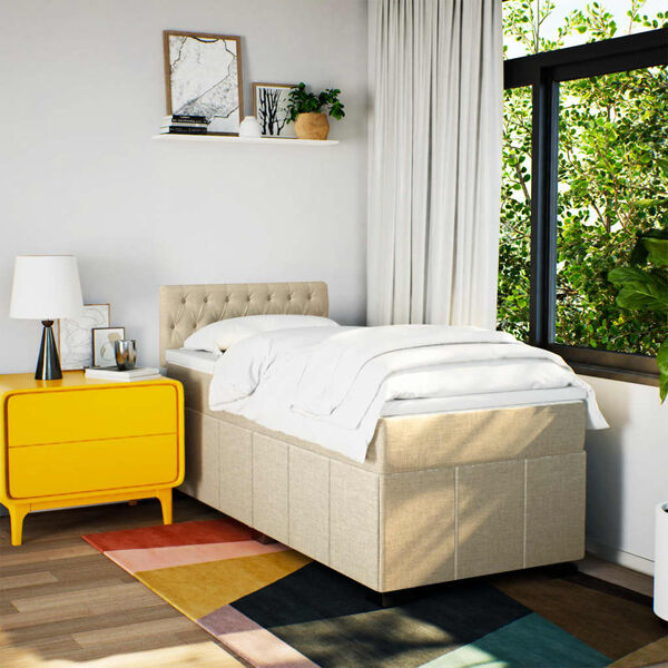 vidaXL Box spring postel s matrac&iacute; kr&eacute;mov&aacute; 90x200 cm textil