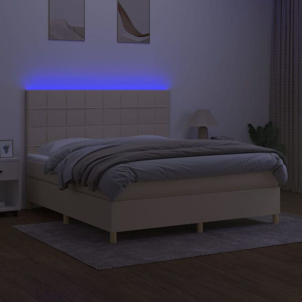 vidaXL Box spring postel s matrac&iacute; a LED kr&eacute;mov&aacute; 180x200 cm textil