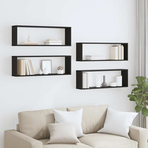 vidaXL N&aacute;stěnn&eacute; obd&eacute;ln&iacute;kov&eacute; police 4 ks čern&eacute; 80x15x26,5 cm kompozit