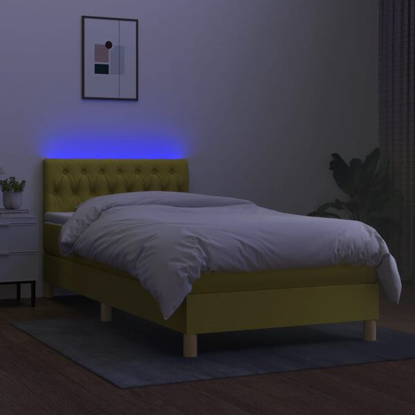 vidaXL Box spring postel s matrac&iacute; a LED zelen&aacute; 90x190 cm textil