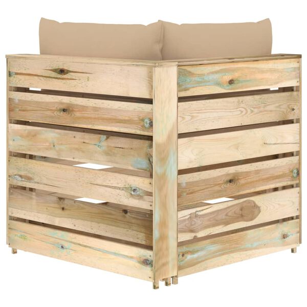 vidaXL Dílčí rohová pohovka s poduškami zeleně impregnované dřevo