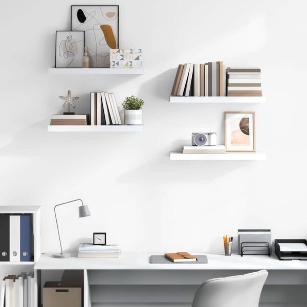 vidaXL Plovouc&iacute; n&aacute;stěnn&eacute; police 4 ks leskl&eacute; b&iacute;l&eacute; 60x23,5x3,8 cm MDF