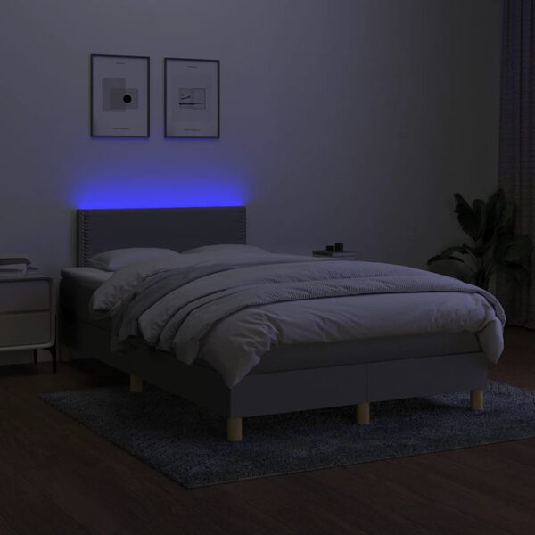 vidaXL Box spring postel s matrac&iacute; a LED světle &scaron;ed&aacute; 120x190 cm textil