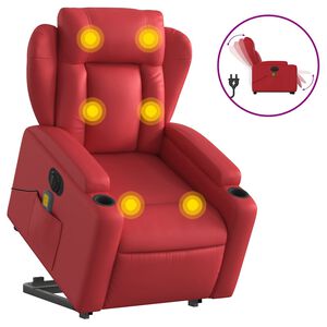 vidaXL Elektrick&eacute; zvedac&iacute; mas&aacute;žn&iacute; polohovac&iacute; křeslo červen&eacute; uměl&aacute; kůže