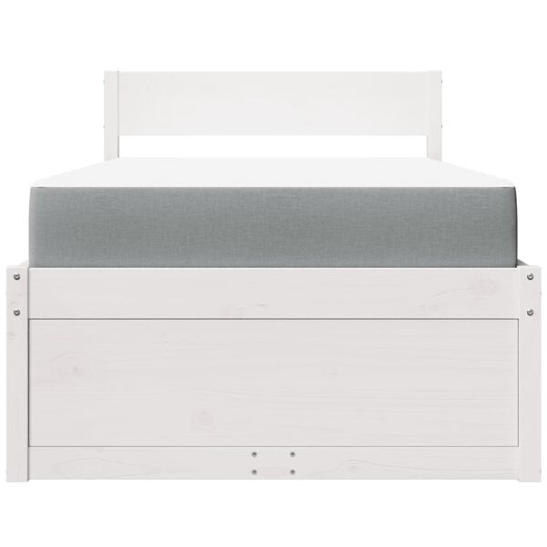 vidaXL Postel se z&aacute;suvkami a matrac&iacute; b&iacute;l&aacute; 90 x 190 cm masivn&iacute; borovice