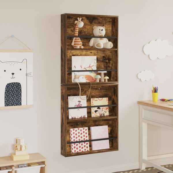 vidaXL Reg&aacute;l na časopisy s polic&iacute; 2 pcs Kouřov&yacute; dub 60 x 12 x 70 cm