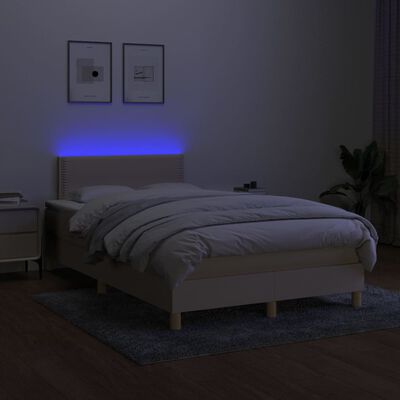 vidaXL Box spring postel s matrací a LED krémová 120 x 200 cm textil