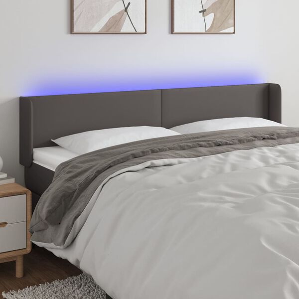 vidaXL Čelo postele s LED &scaron;ed&eacute; 163 x 16 x 78/88 cm uměl&aacute; kůže