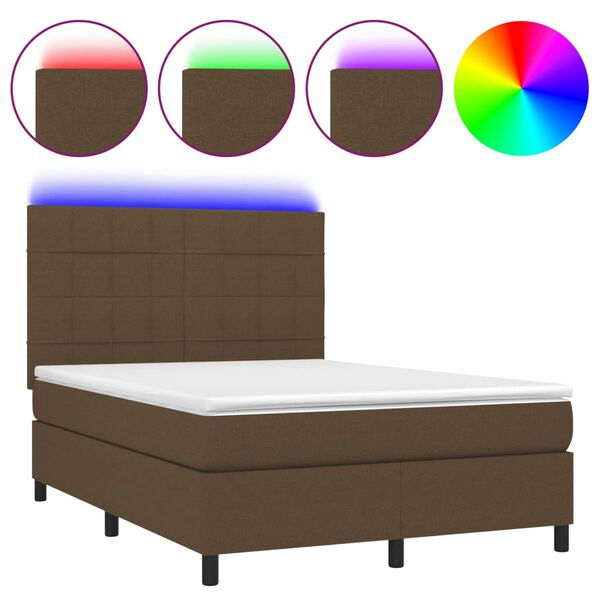 vidaXL Box spring postel s matrac&iacute; a LED tmavě hněd&aacute; 140x190 cm textil