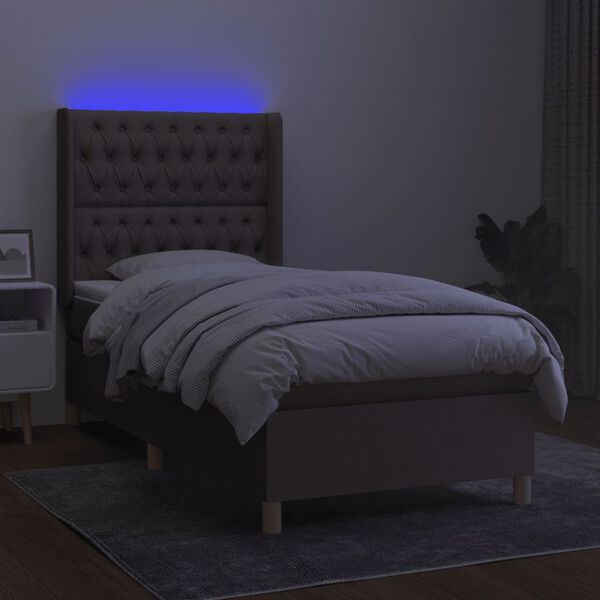 vidaXL Box spring postel s matrac&iacute; a LED taupe 90x190 cm textil