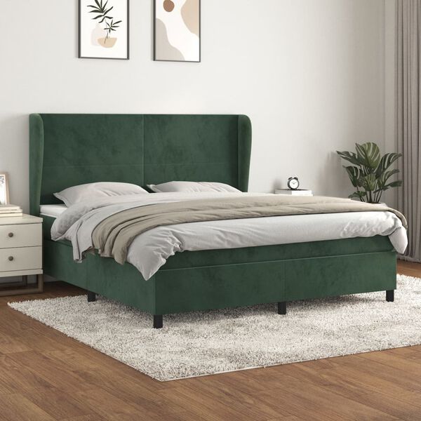 vidaXL Box spring postel s matrac&iacute; tmavě zelen&aacute; 180x200 cm samet