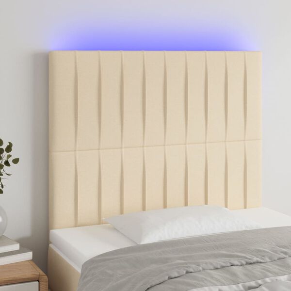 vidaXL Čelo postele s LED krémové 80x5x118/128 cm textil