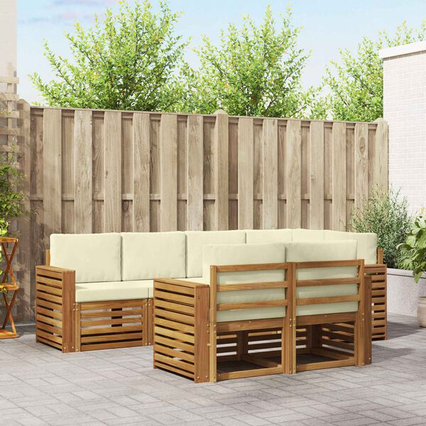 vidaXL Sedac&iacute; soupravy 7 pcs Přirozen&aacute; a Kr&eacute;mov&aacute; Masivn&iacute; ak&aacute;tov&eacute; dřevo