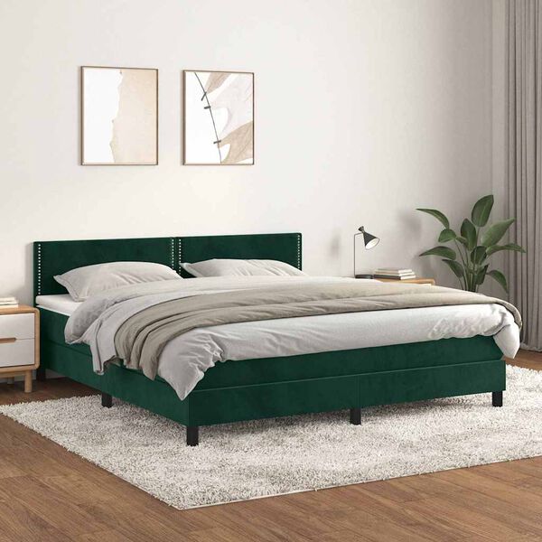 vidaXL Box spring postel s matrac&iacute; tmavě zelen&aacute; 180x200 cm samet