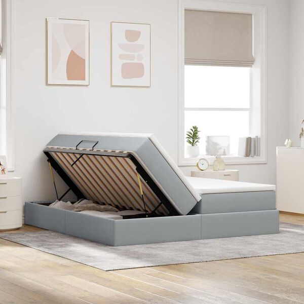 vidaXL Postel s &uacute;ložn&yacute;m prostorem a matrac&iacute; Světle &scaron;ed&aacute; 200 x 200 cm