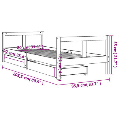 vidaXL Dětská postel se zásuvkami bílá 80x200 cm masivní borové dřevo