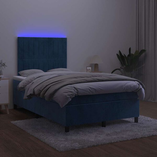 vidaXL Box spring postel s matrac&iacute; a LED tmavě modr&aacute; 120x190 cm samet