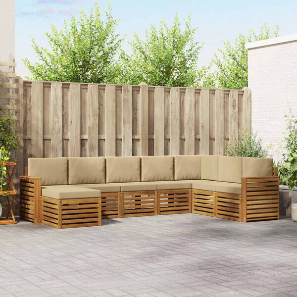 vidaXL Rohov&aacute; sofa sada 8 pcs Přirozen&aacute; a B&eacute;žov&aacute; Masivn&iacute; ak&aacute;tov&eacute; dřevo