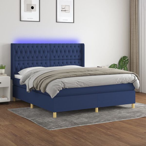 vidaXL Box spring postel s matrac&iacute; a LED modr&aacute; 160x200 cm textil