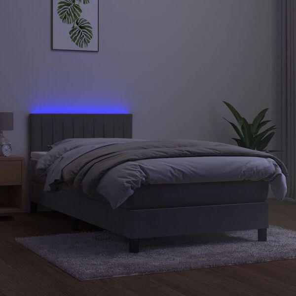 vidaXL Box spring postel s matrac&iacute; a LED světle &scaron;ed&aacute; 100x200 cm samet