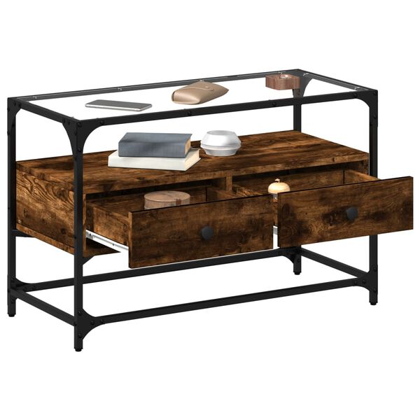 vidaXL TV skř&iacute;ňka se skleněnou deskou kouřov&yacute; dub 80x35x51 cm kompozit
