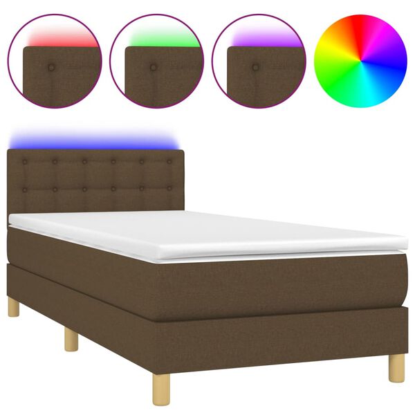 vidaXL Box spring postel s matrac&iacute; a LED tmavě hněd&aacute; 100x200 cm textil
