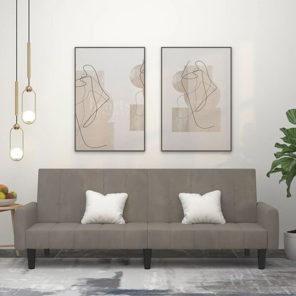 vidaXL 2m&iacute;stn&aacute; rozkl&aacute;dac&iacute; pohovka světle &scaron;ed&aacute; samet