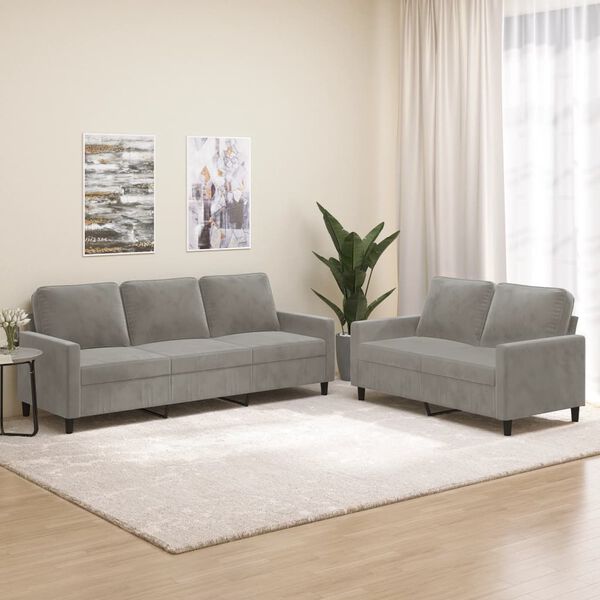 vidaXL 2dílná sedací souprava s poduškami světle šedá samet