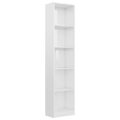vidaXL Knihovna s 5 policemi bílá vysoký lesk 40x24x175 cm dřevotříska