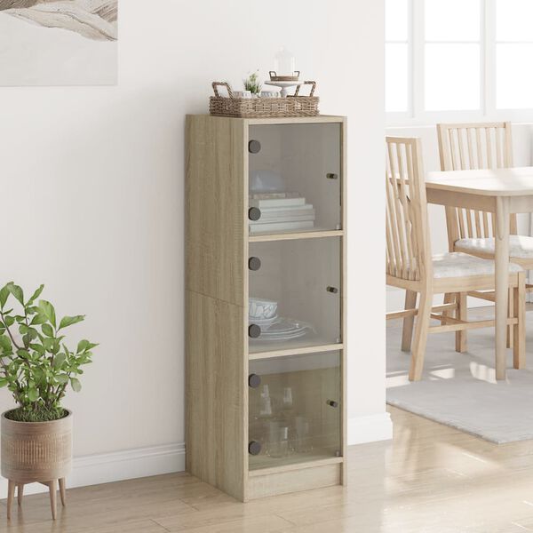 vidaXL Highboard se skleněn&yacute;mi dv&iacute;řky dub sonoma 35 x 37 x 109 cm