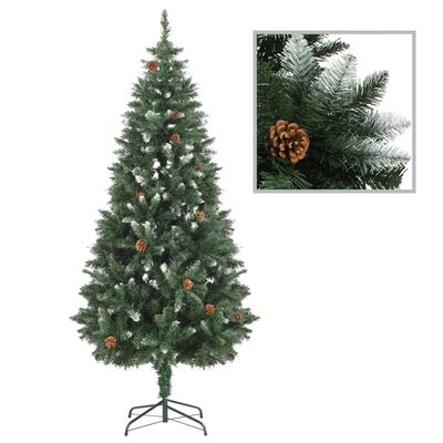 vidaXL Umělý vánoční stromek se šiškami a bílými třpytkami 180 cm