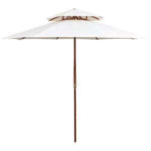 vidaXL Dvoupatrov&yacute; slunečn&iacute;k 270 x 270 cm dřevěn&aacute; tyč kr&eacute;mově b&iacute;l&yacute;