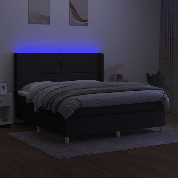 vidaXL Box spring postel s matrac&iacute; a LED čern&aacute; 180x200 cm textil