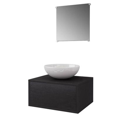 vidaXL Tříkusový set koupelnového nábytku a umyvadla, černý