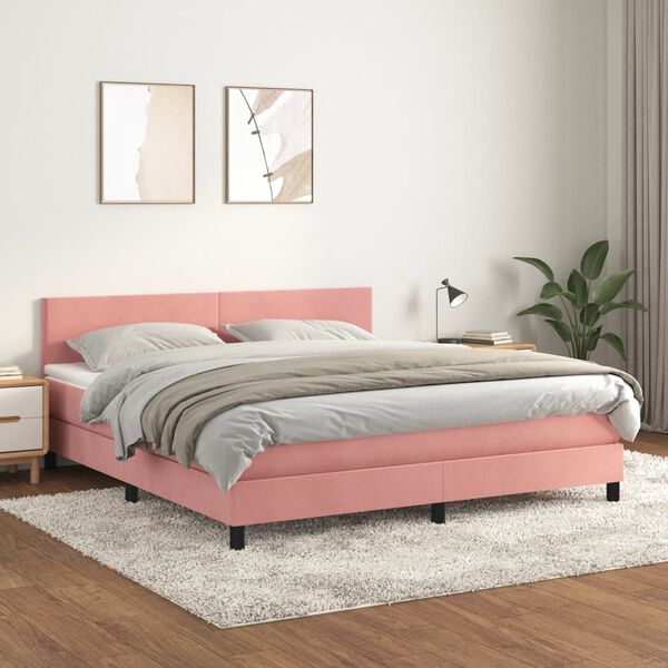 vidaXL Box spring postel s matrac&iacute; růžov&aacute; 160x200 cm samet