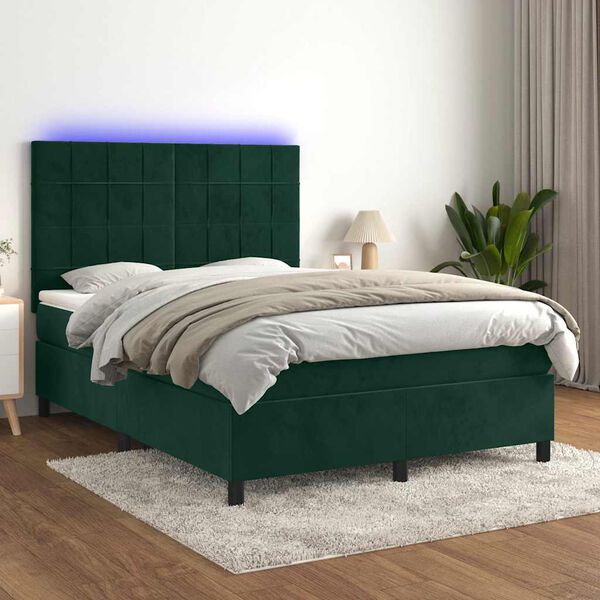 vidaXL Box spring postel s matrac&iacute; a LED tmavě zelen&aacute; 140x190 cm samet