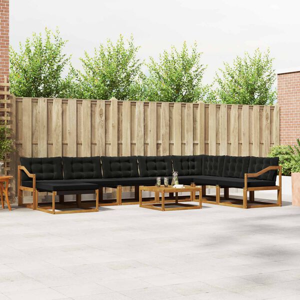 vidaXL Venkovn&iacute; pohovkov&aacute; souprava s pol&scaron;t&aacute;řem 9 pcs Přirozen&aacute; a čern&aacute;