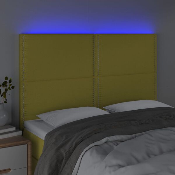 vidaXL Čelo postele s LED zelen&eacute; 144x5x118/128 cm textil