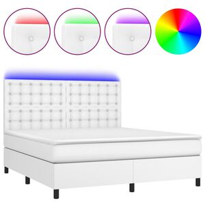 vidaXL Box spring postel s matrac&iacute; a LED b&iacute;l&aacute; 180x200 cm uměl&aacute; kůže