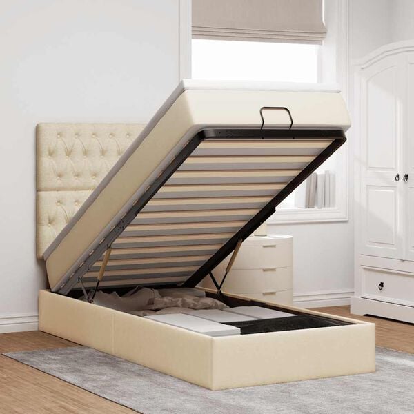 vidaXL Osmansk&yacute; r&aacute;m postele s matrac&iacute; kr&eacute;mově 90x190cm textil