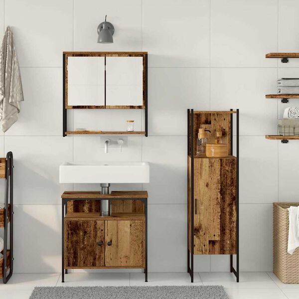 vidaXL Sada koupelnov&eacute;ho n&aacute;bytku s polic&iacute; 3 pcs Hněd&aacute; Kompozitn&iacute; dřevo