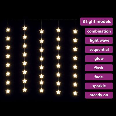 vidaXL Světelný závěs hvězdičky 200 LED teplé bílé světlo 8 funkcí