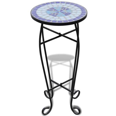 Mozaikový stolek na květiny modrý a bílý