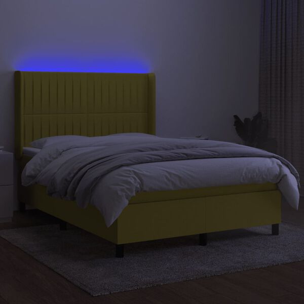 vidaXL Box spring postel s matrac&iacute; a LED zelen&aacute; 140x200 cm textil