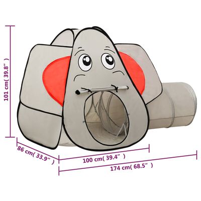 vidaXL Dětský stan na hraní motiv slona s 250 míčky šedý 174x86x101 cm