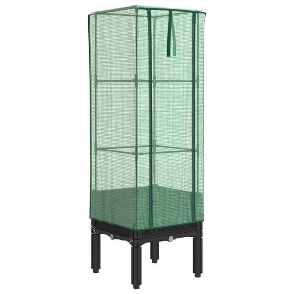 vidaXL Vyvýšený záhon se skleníkem ratanový vzhled 40 x 40 x 140 cm