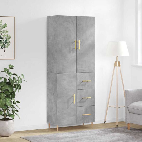 vidaXL Skř&iacute;ň highboard betonově &scaron;ed&aacute; 69,5x34x180 cm kompozitn&iacute; dřevo